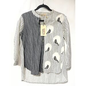 Bombay Paisley Womens Small Bird Polka Dot Print Button Up Blouse High Low Hem